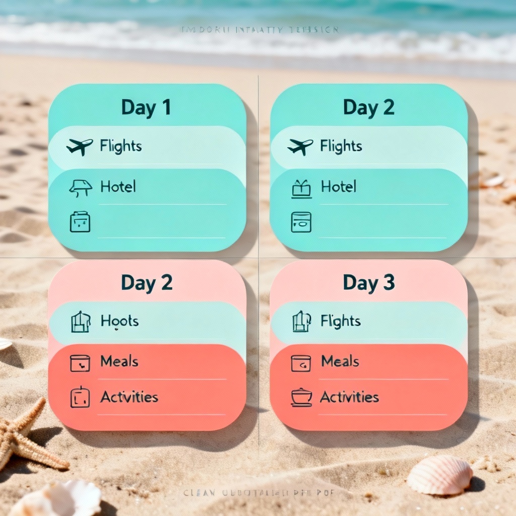 AI travel itinerary template for a 3 day beach holiday