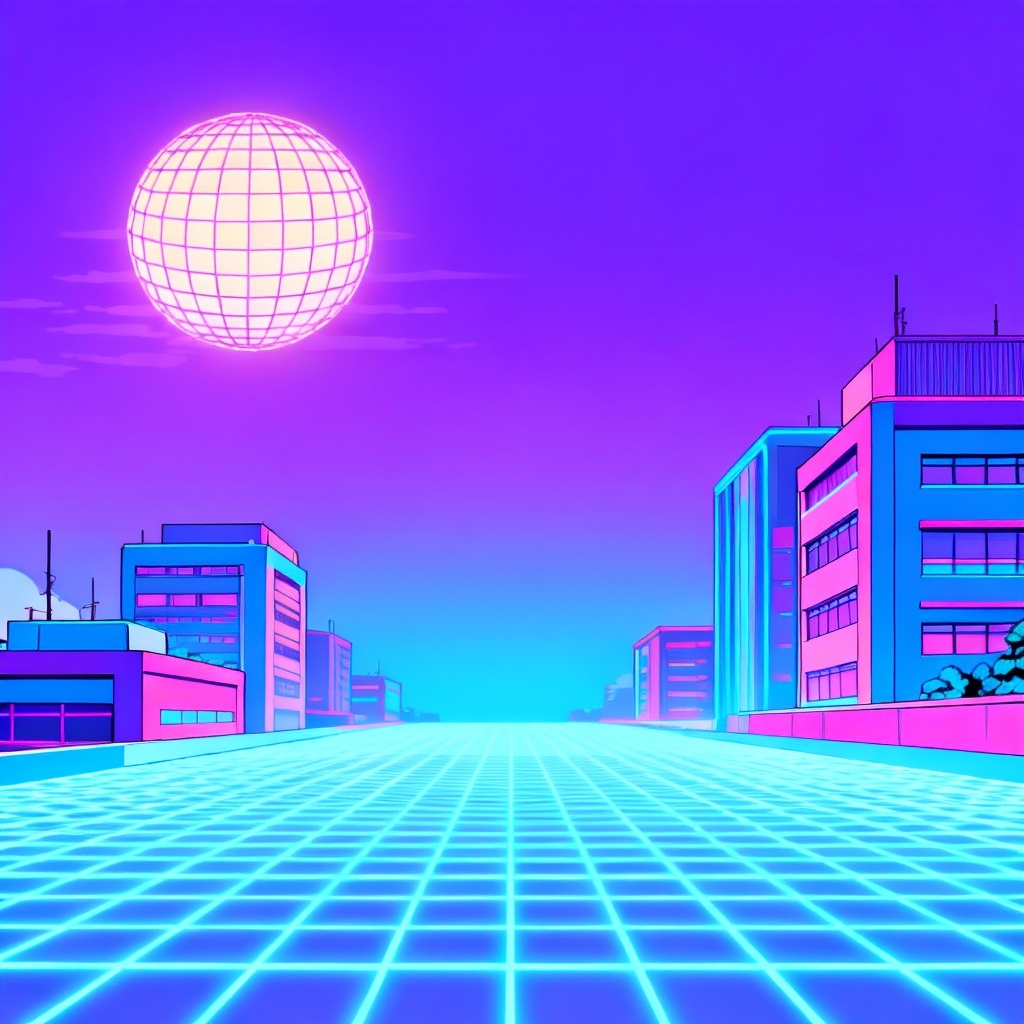 AI vaporwave neon city animation loop