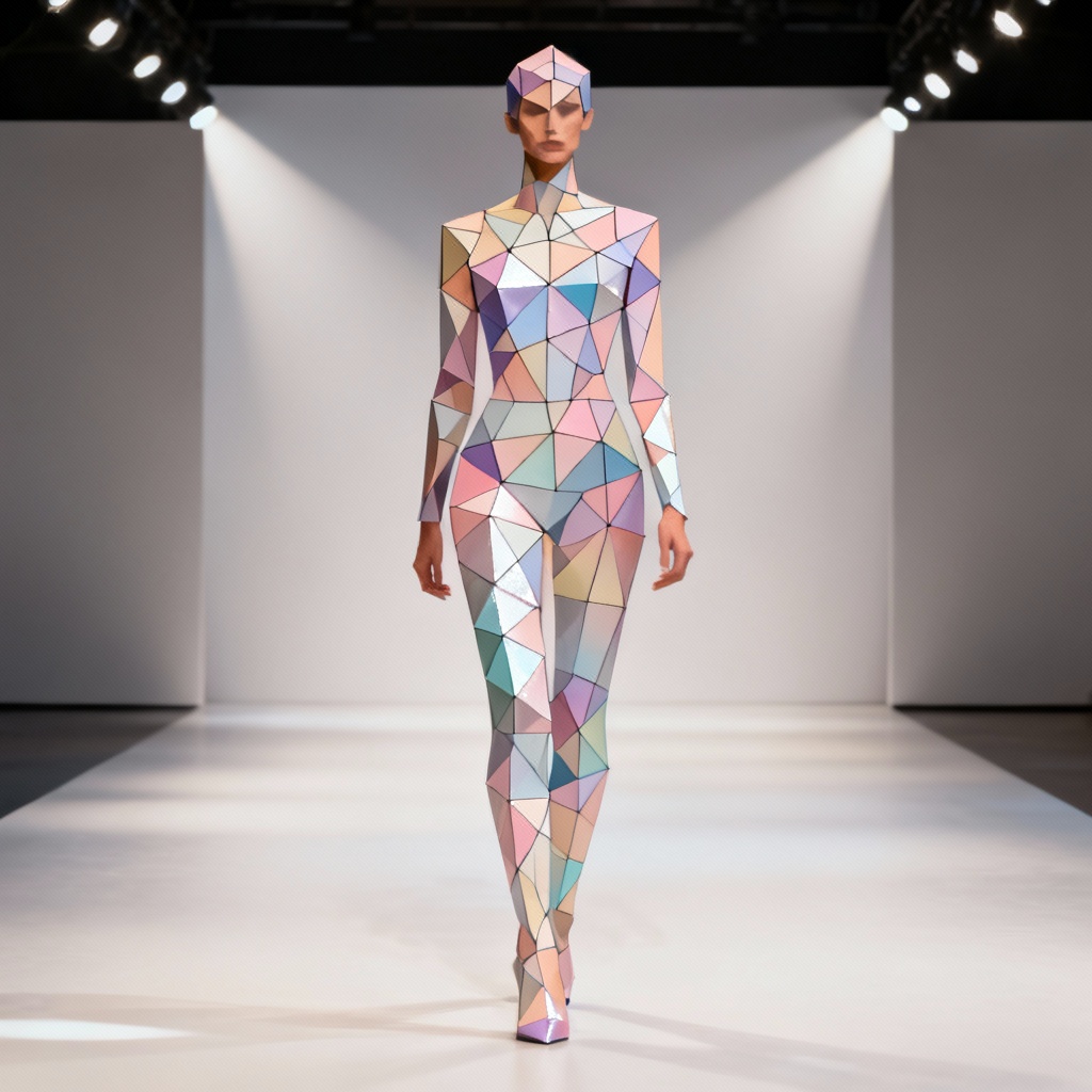 Low poly geometric mosaic of a fashion model
