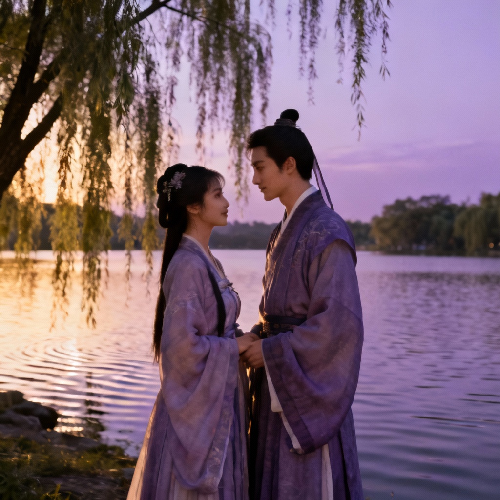 AI Hanfu Couple Photo by Lakeside