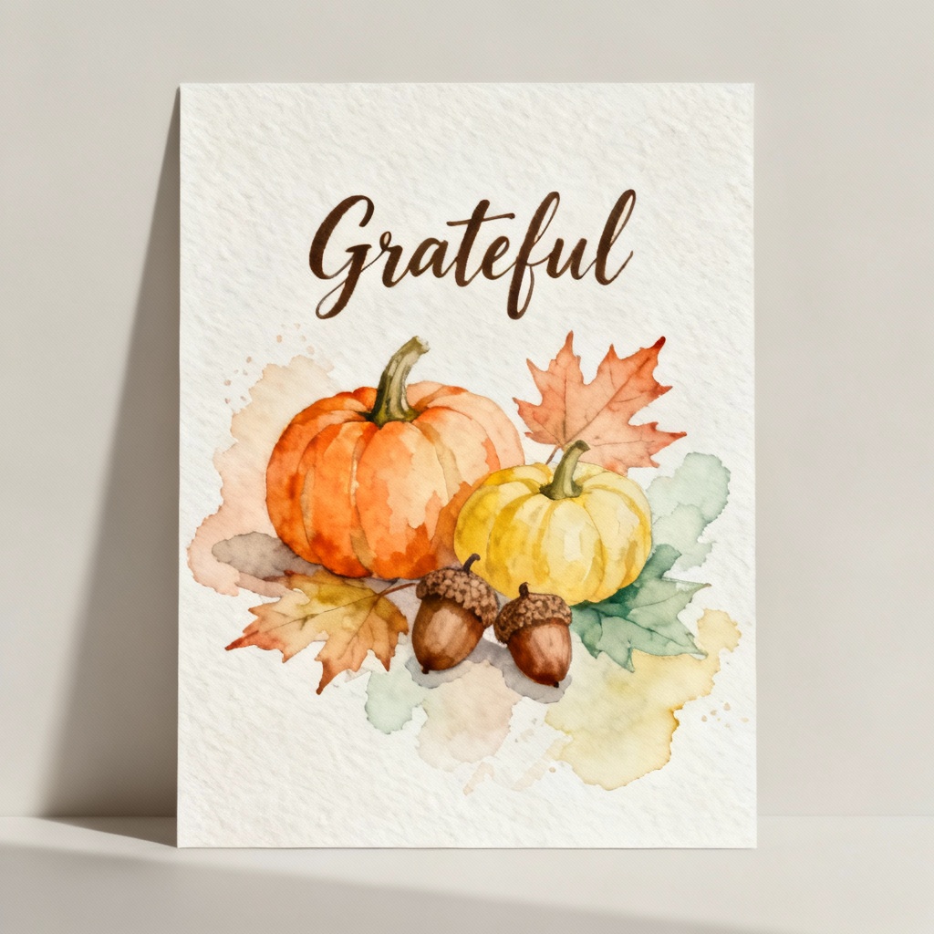 AI Thanksgiving watercolor postcard