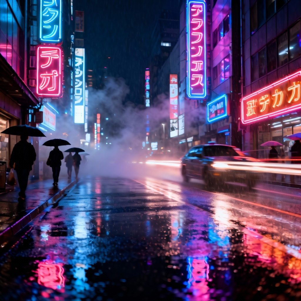 AI Street Scene Neon Night Avenue