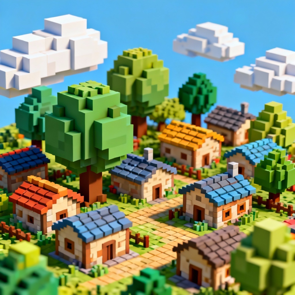 AI chunky pixel art landscape with blocky tiles