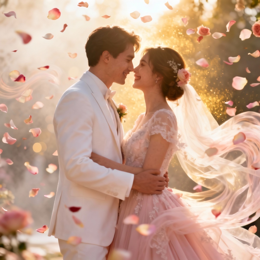 AI Falling Petals Effect For Wedding Photo