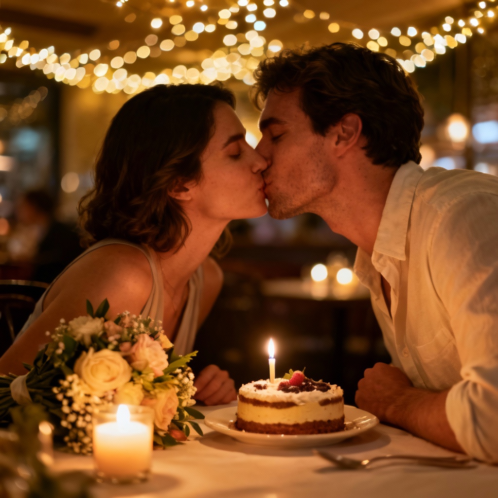 AI Romantic dinner kiss day photo