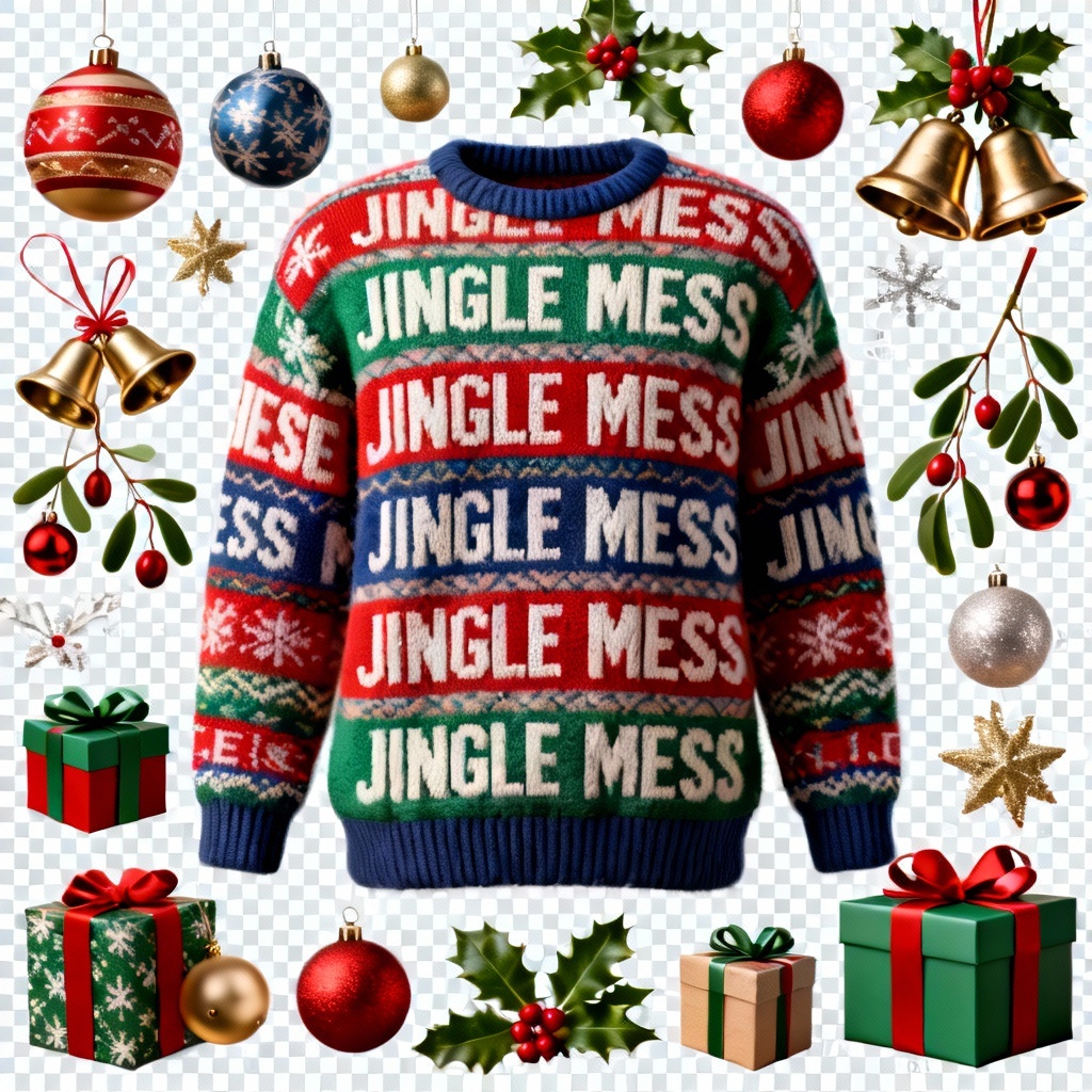 Ugly sweater collage with ornaments and text