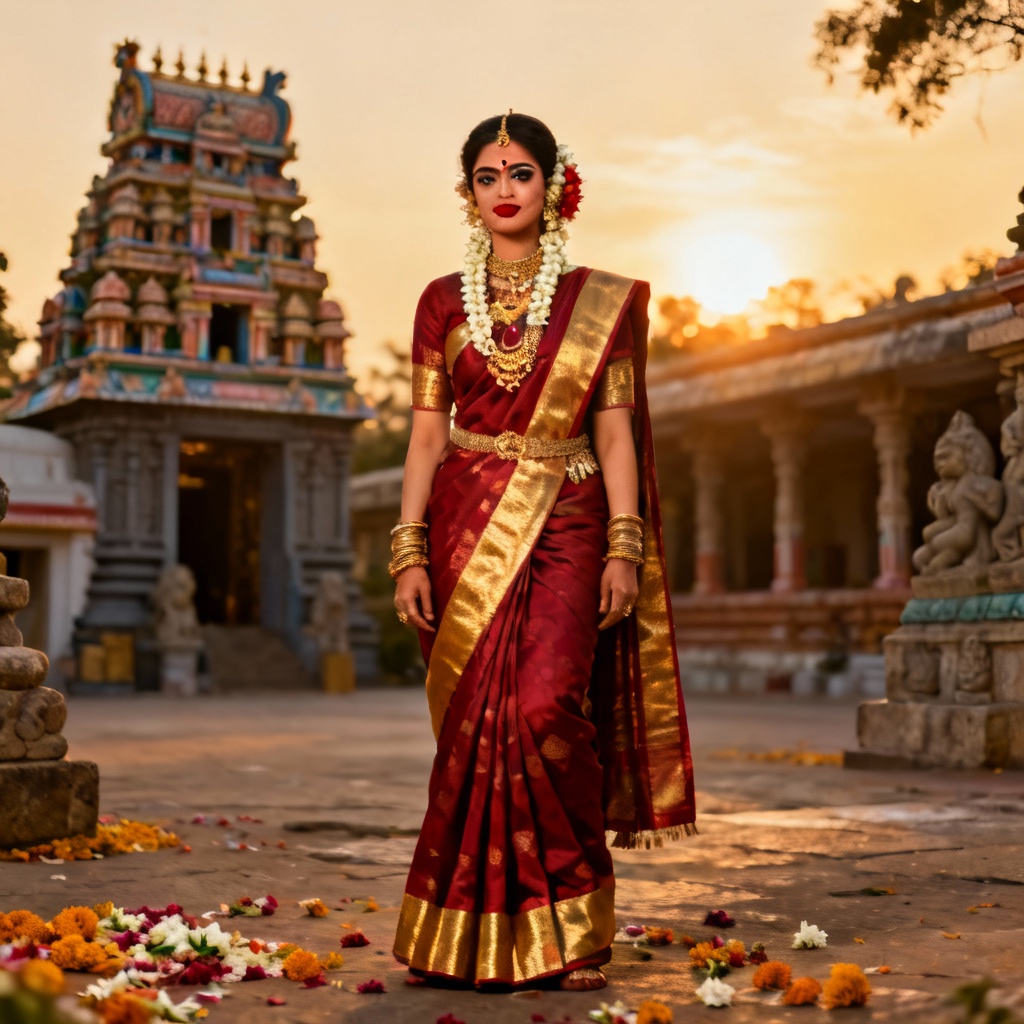 AI Kanjivaram silk saree bridal look