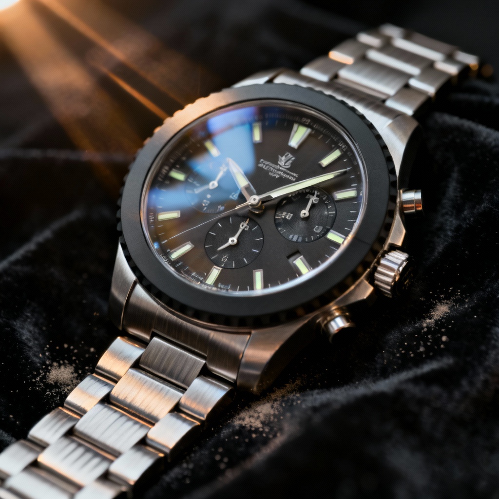 AI luxury steel chronograph watch render