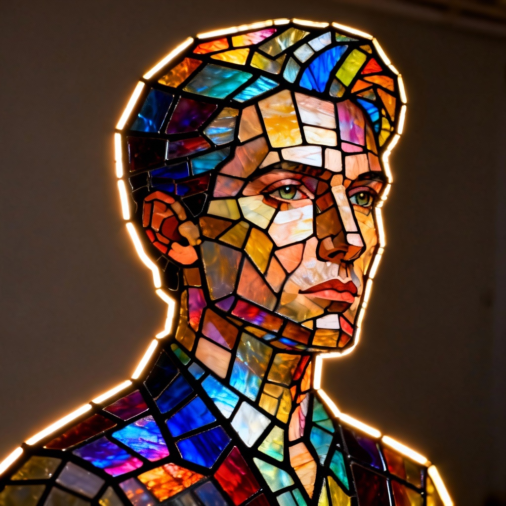 AI stained glass mosaic portrait with colorful tiles