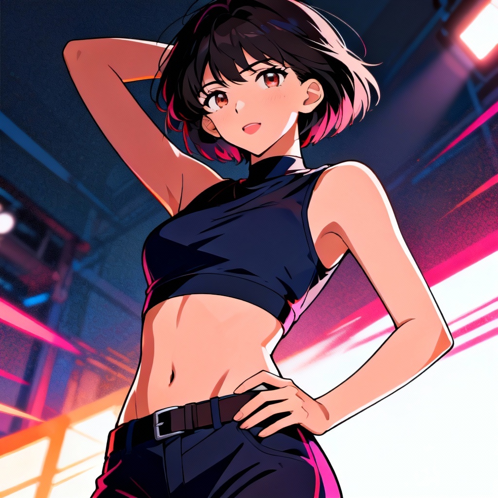 AI anime heroine midriff illustration