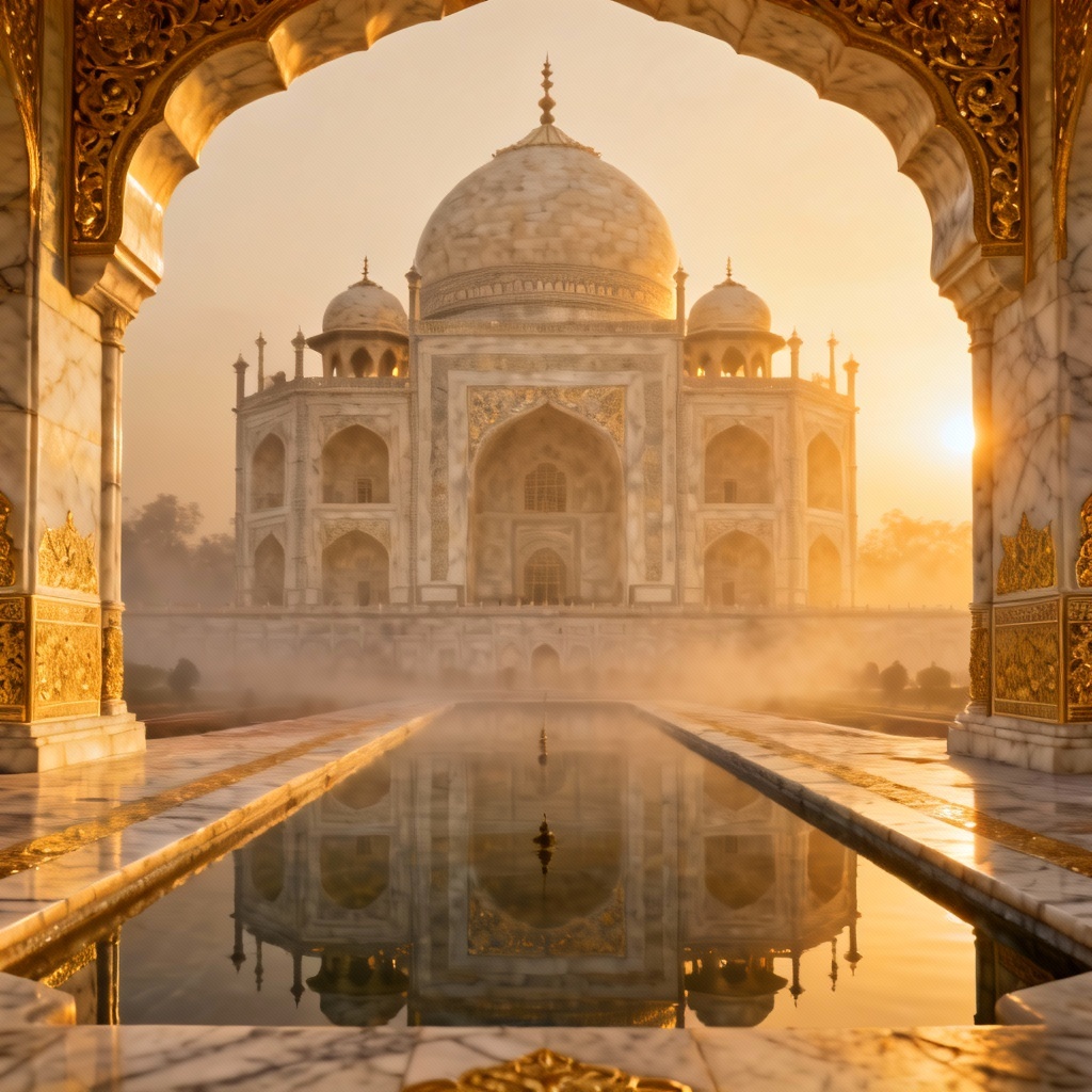 AI palace generator hero image of a golden hour royal palace exterior