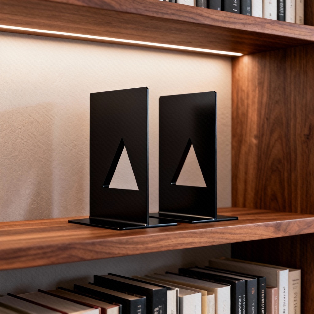 AI matte black geometric metal bookend pair