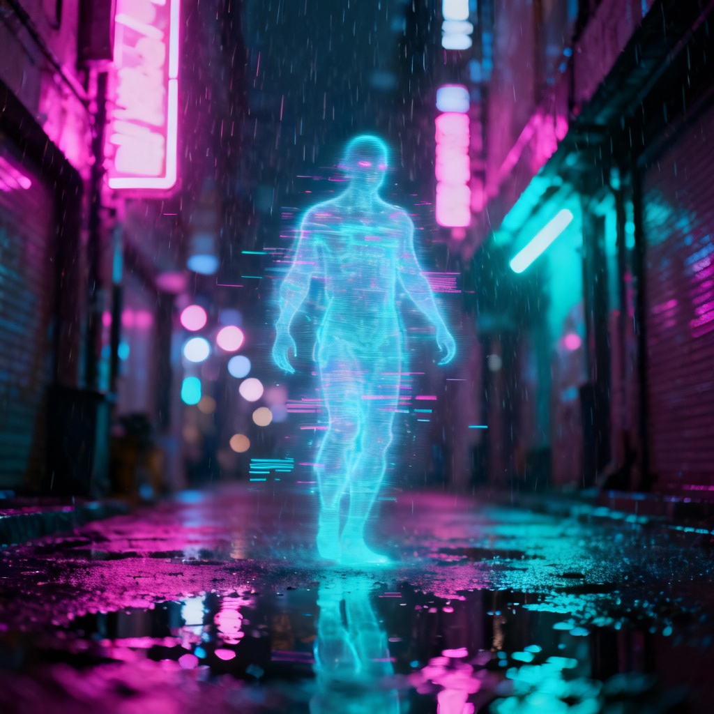 AI cyberpunk neon ghost figure