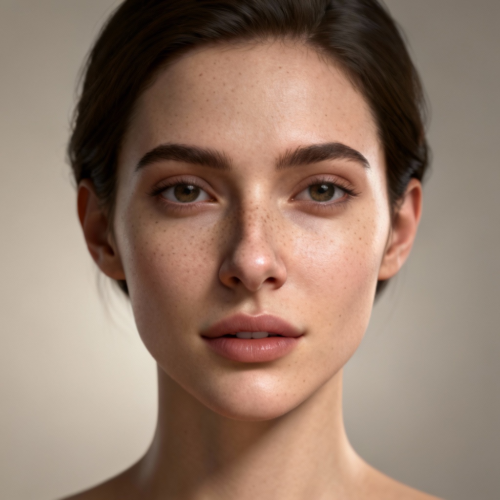AI portrait with softly narrowed nose bridge and natural texture