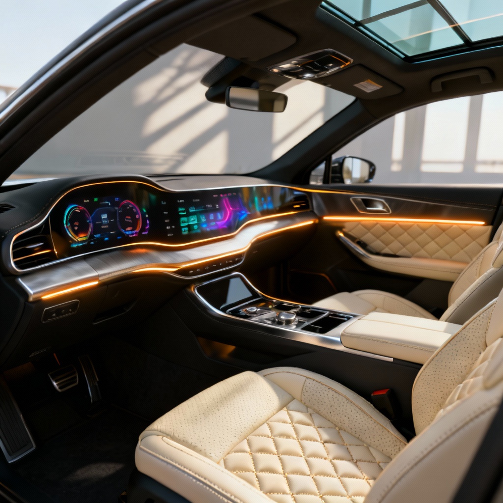 AI luxury car interior dashboard and seats