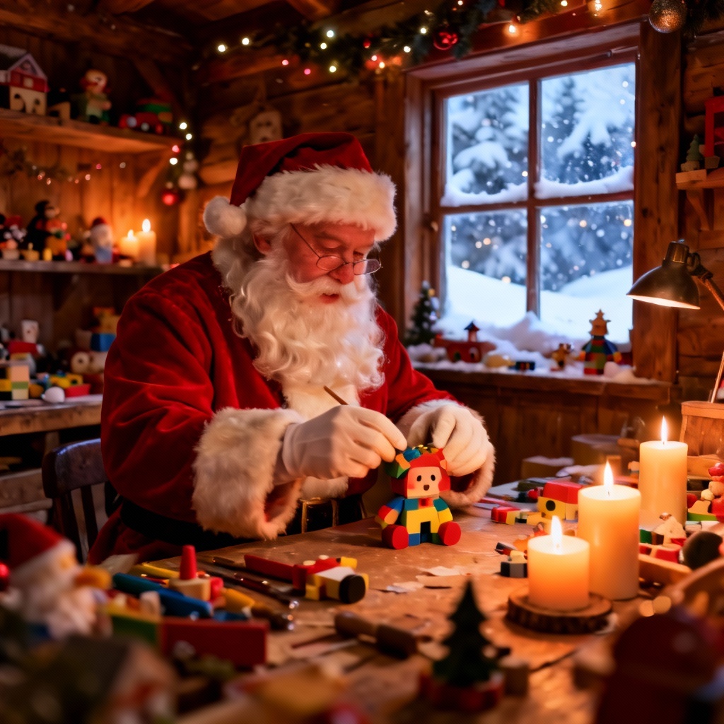 AI Santa in the North Pole toy workshop