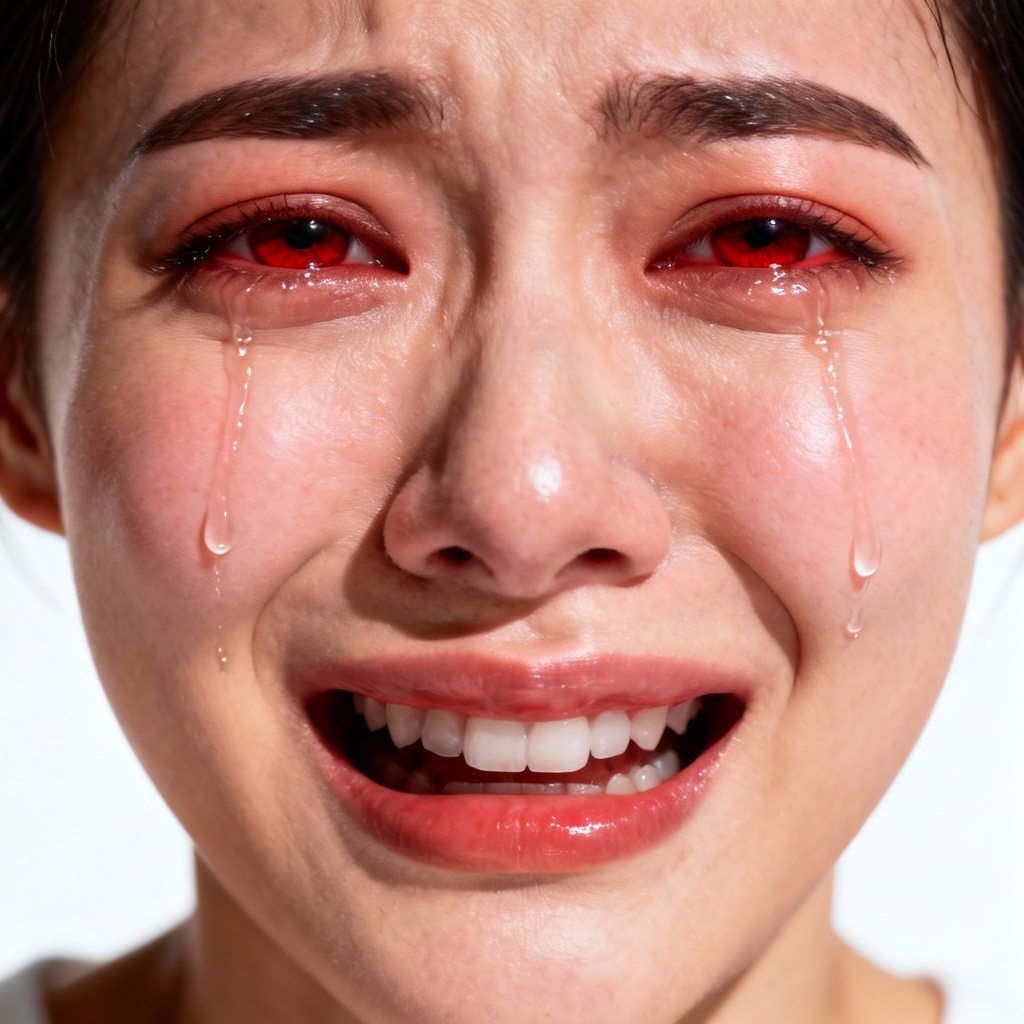 AI crying meme closeup with exaggerated tears