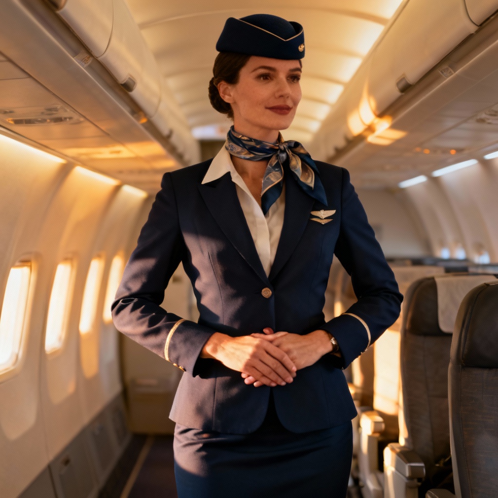 AI airline uniform with blazer, scarf, and hat