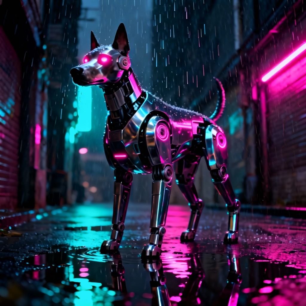 Cyberpunk robo-dog with neon circuitry