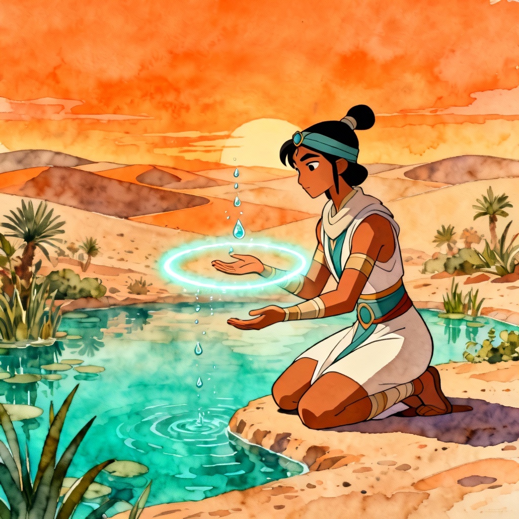 AI Katara Avatar healer scene at desert oasis