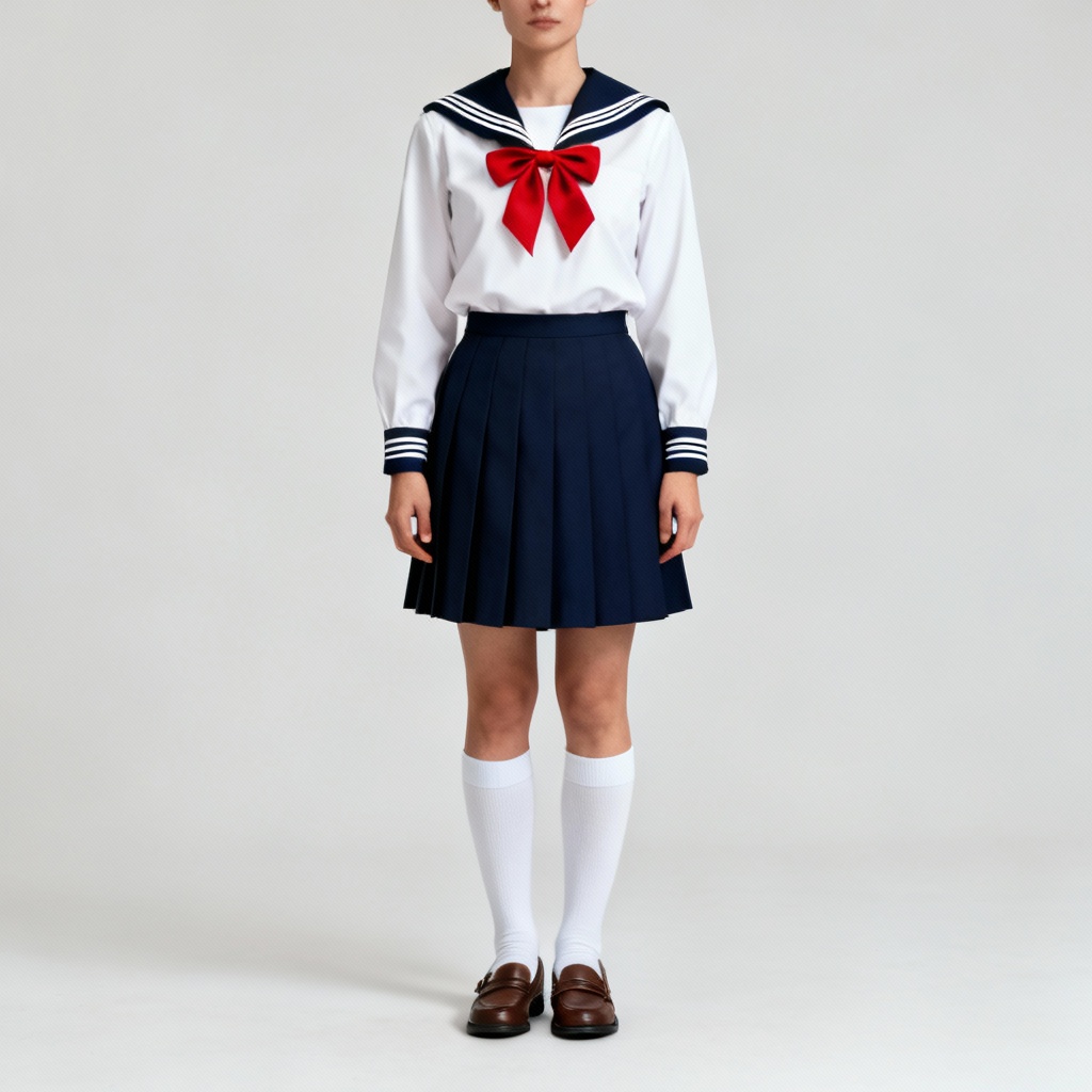 AI JK uniform generator creating a classic navy sailor seifuku on a mannequin