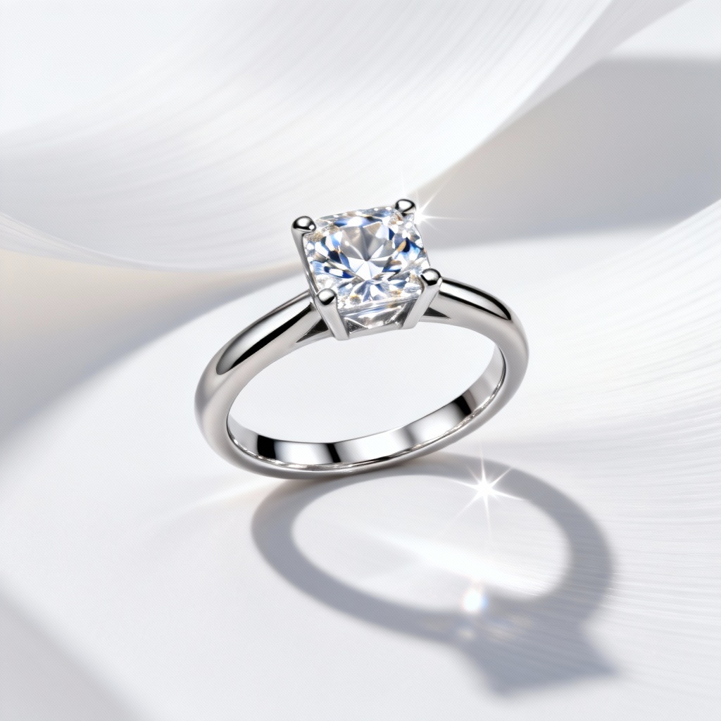 AI princess cut diamond solitaire in platinum ring mockup