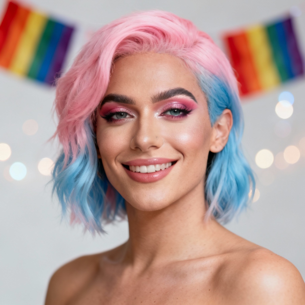 AI trans portrait hero image with pride accents