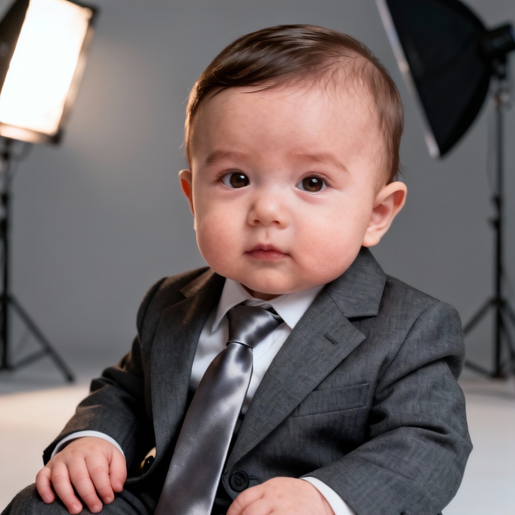 Photorealistic baby businessman portrait in a studio