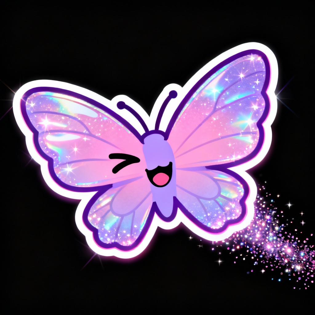 Kawaii butterfly Y2K emoji with sparkles