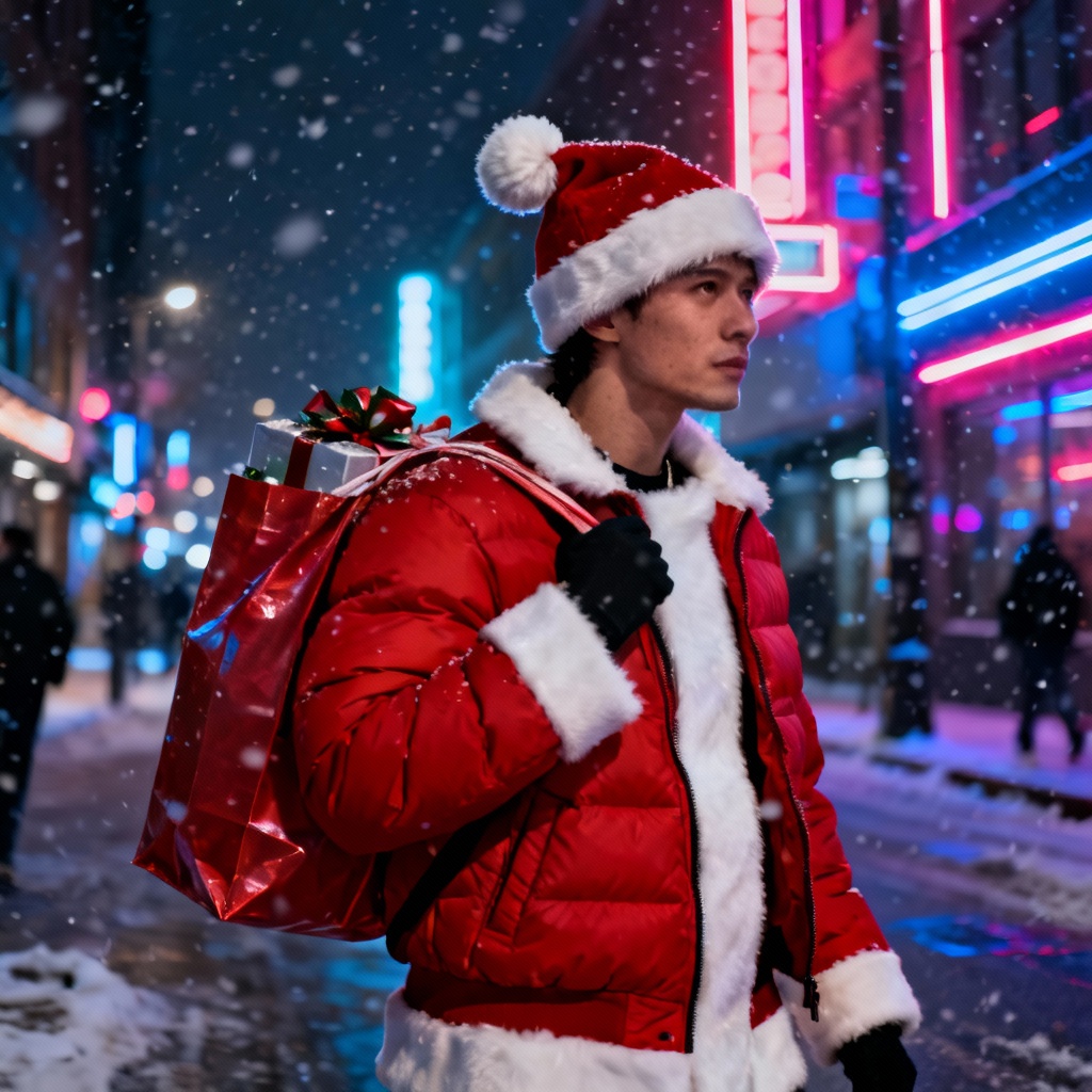 AI modern Santa helper streetwear look