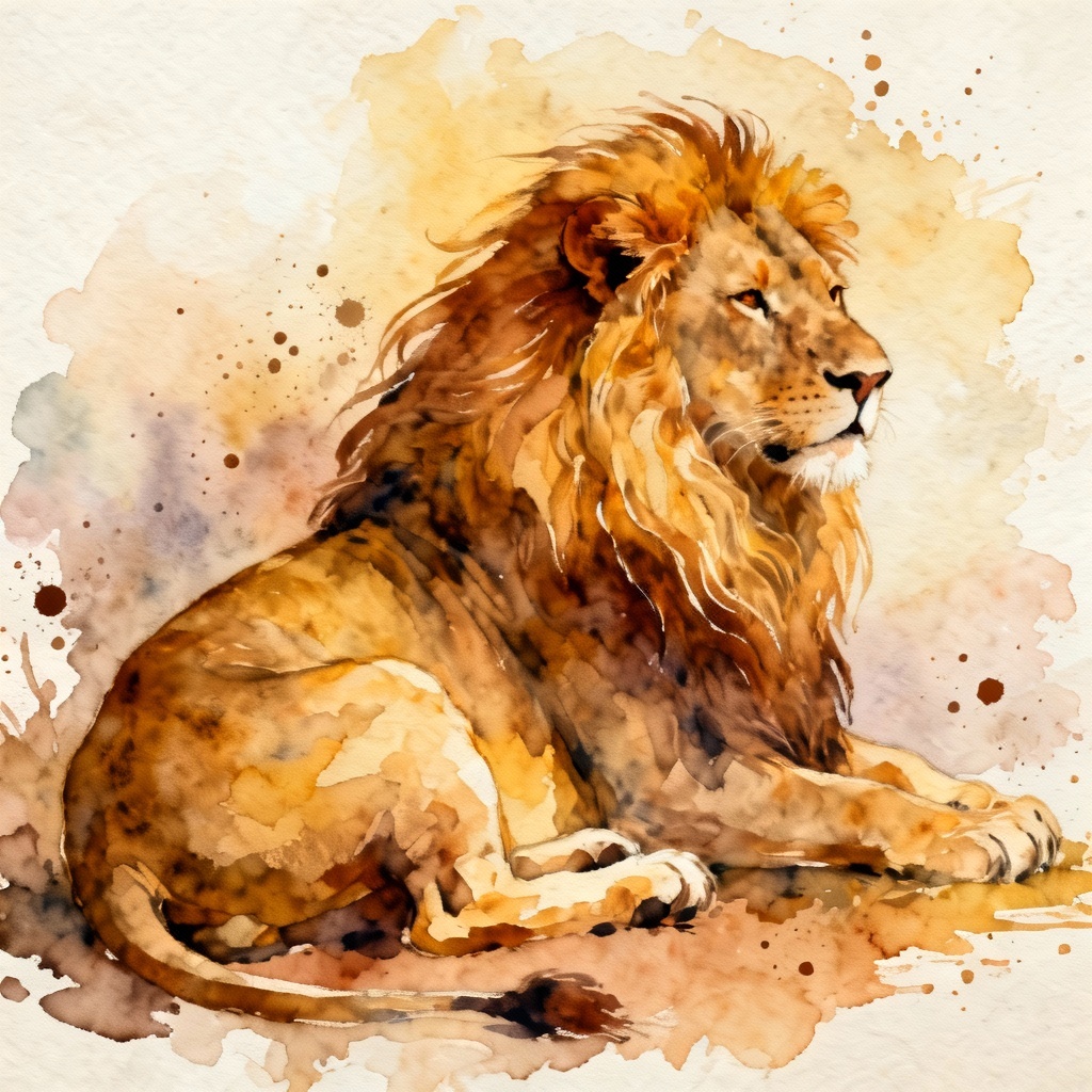 AI watercolor lion painting portrait