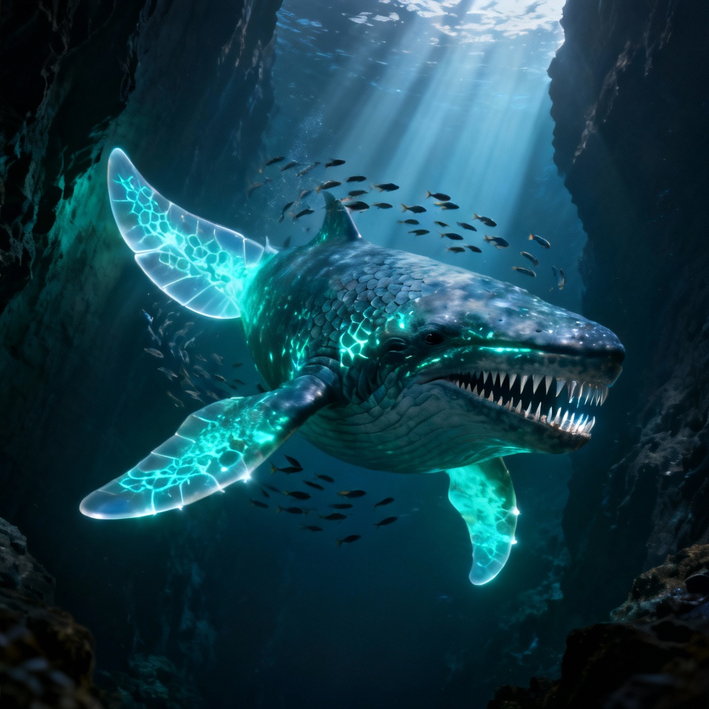 AI abyssal leviathan with glowing patterns