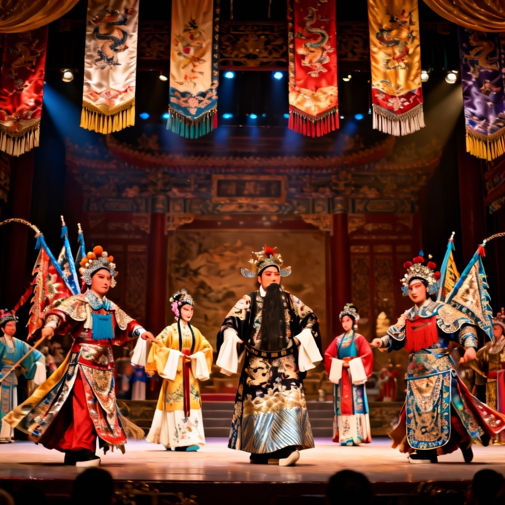 AI Chinese Peking Opera ensemble on stage