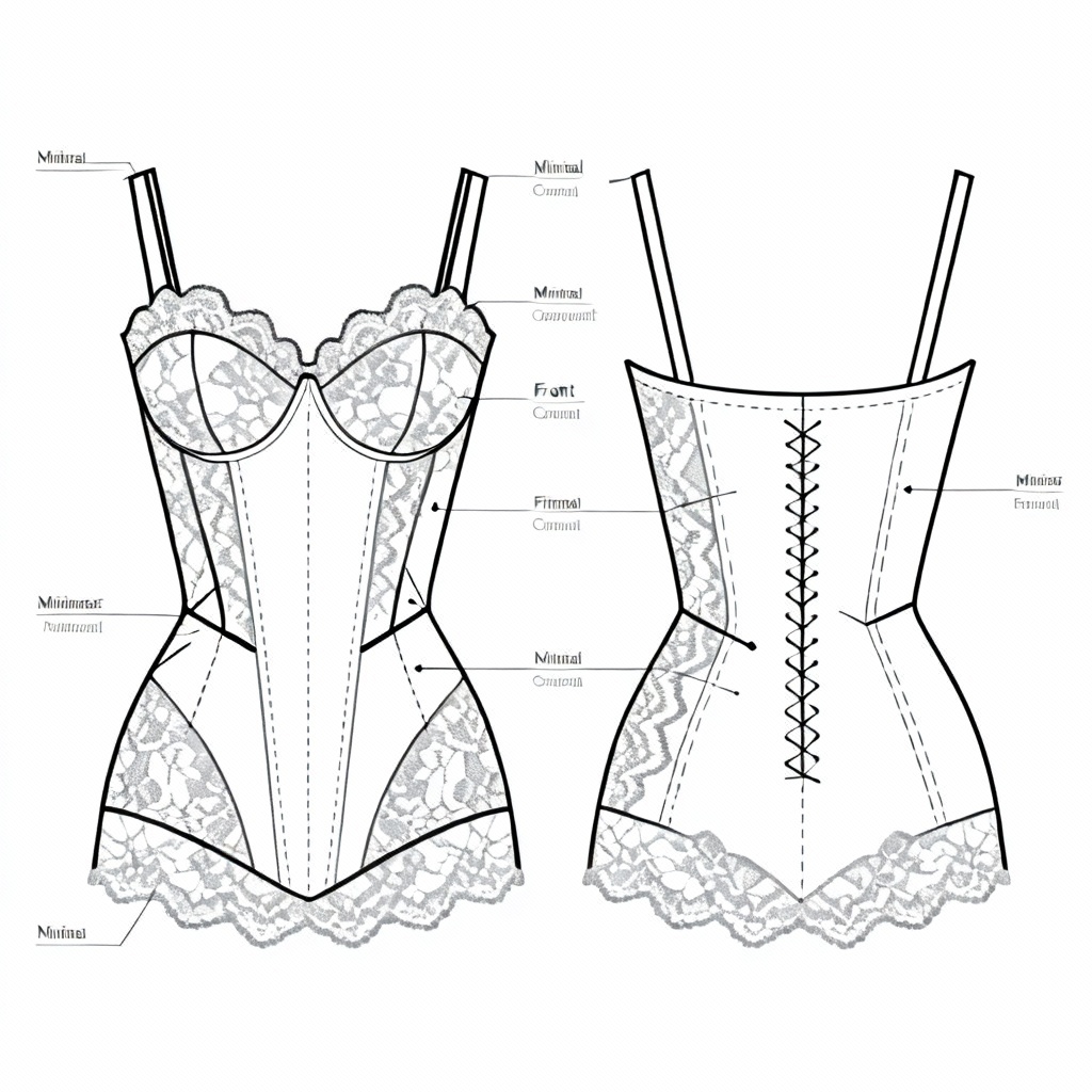 AI fashion flat sketch of a lace bodice