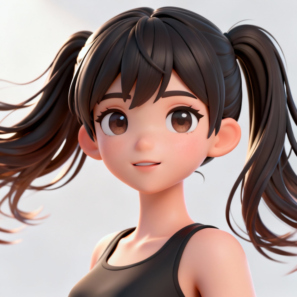 3D VTuber character with stylized dynamic hair