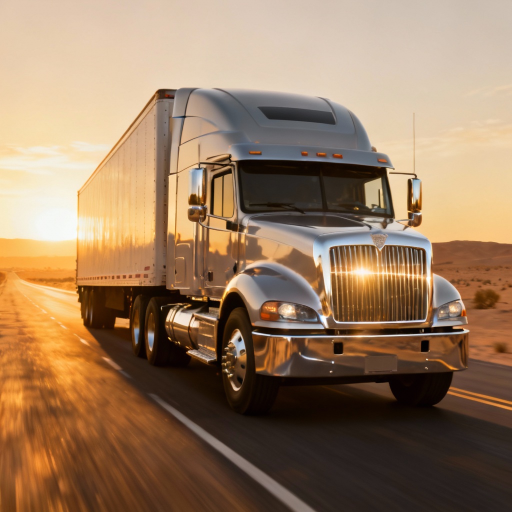 AI long-haul semi truck on open highway