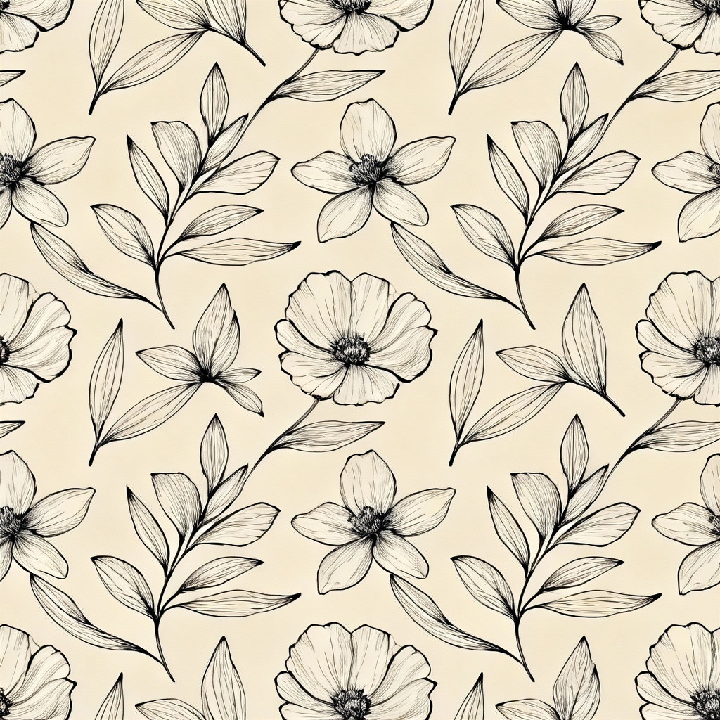 Elegant floral line art seamless background