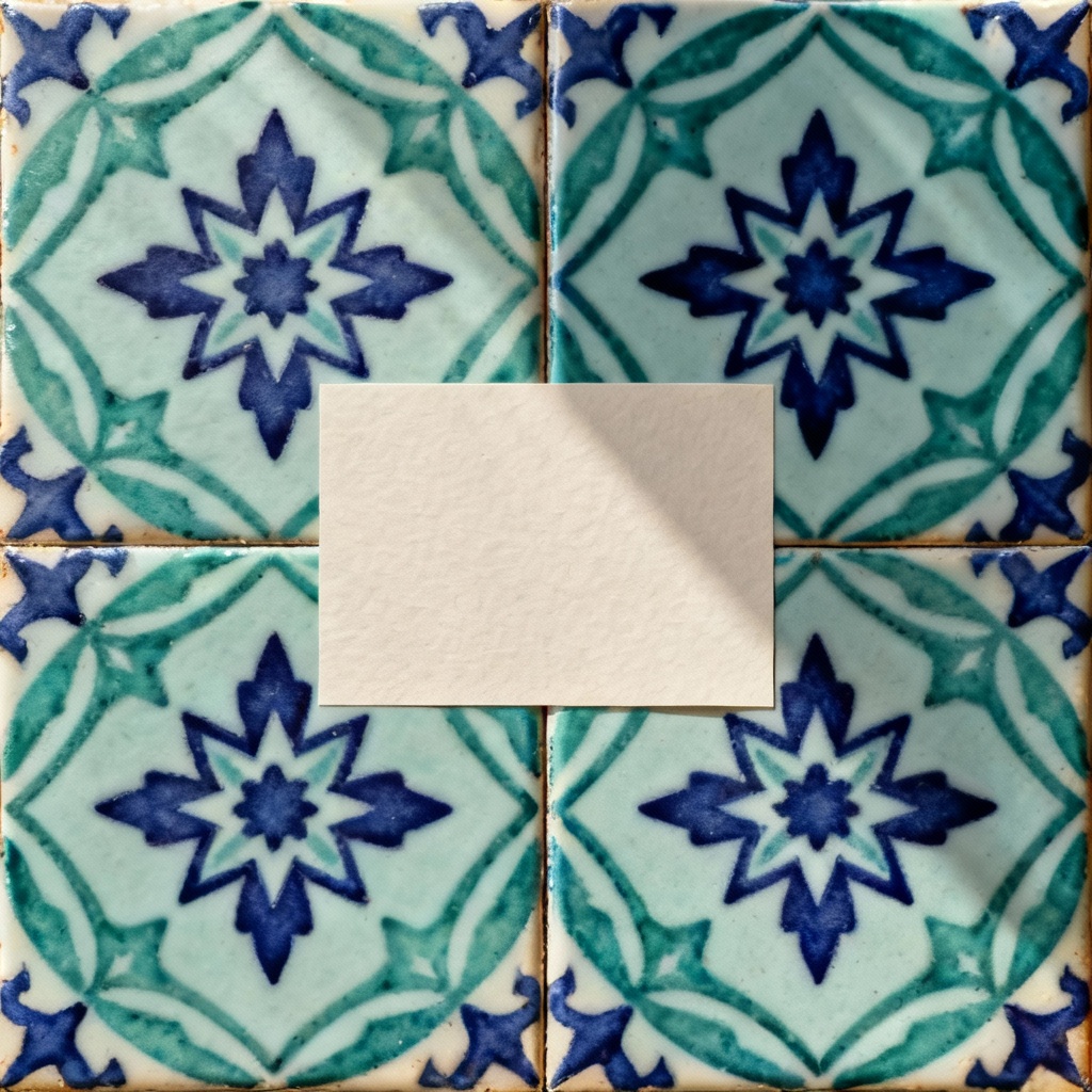 Packaging pattern inspired by Andalusian tiles in teal and cobalt