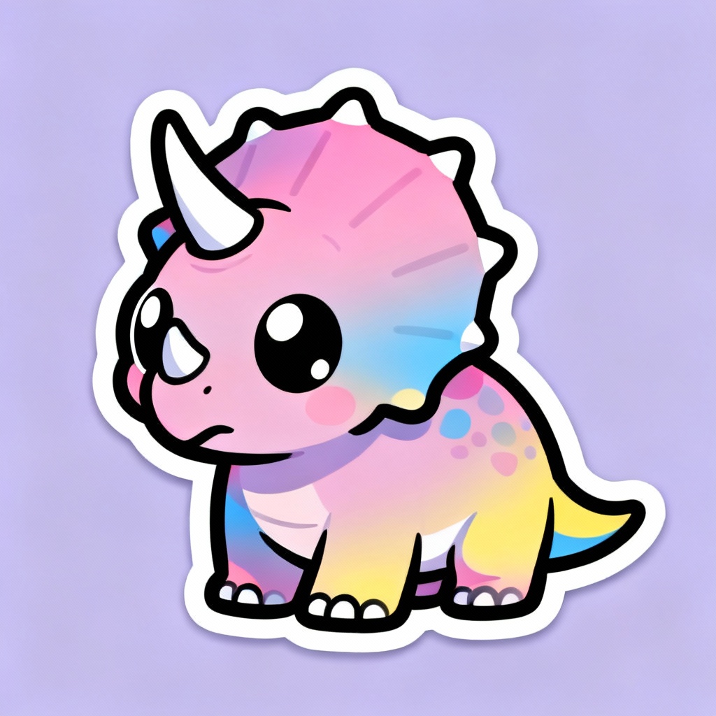 Cute cartoon baby triceratops sticker with pastel colors