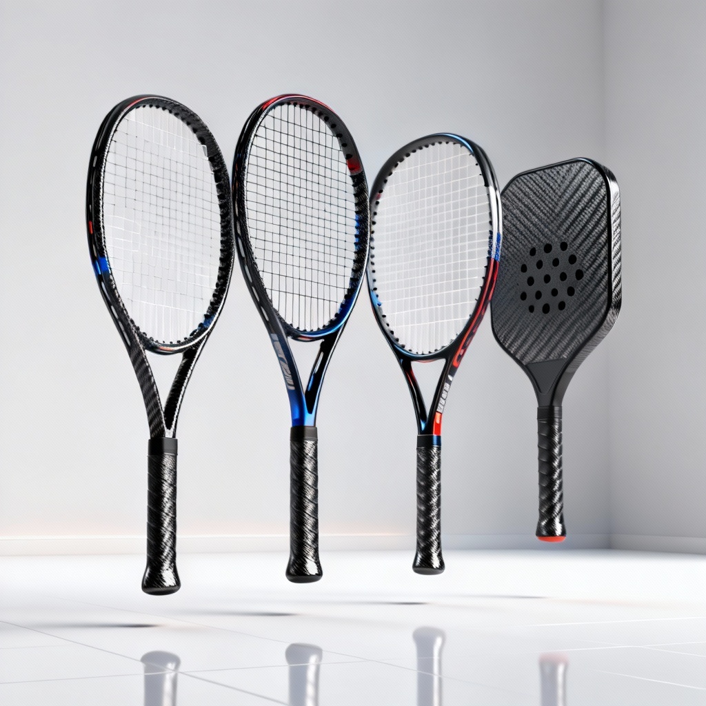 AI generated tennis, badminton, squash and pickleball rackets lineup