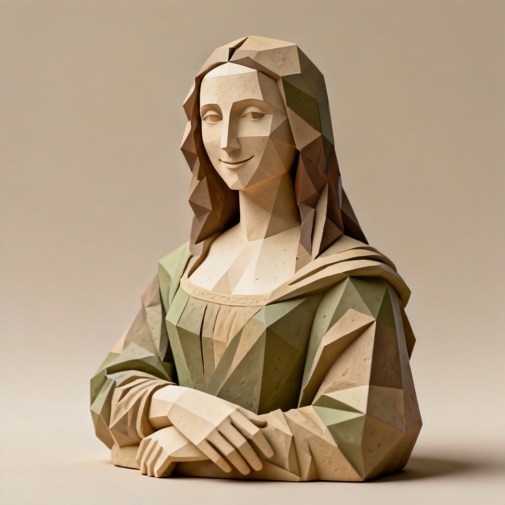 AI Low poly 3D Mona Lisa bust with geometric facets