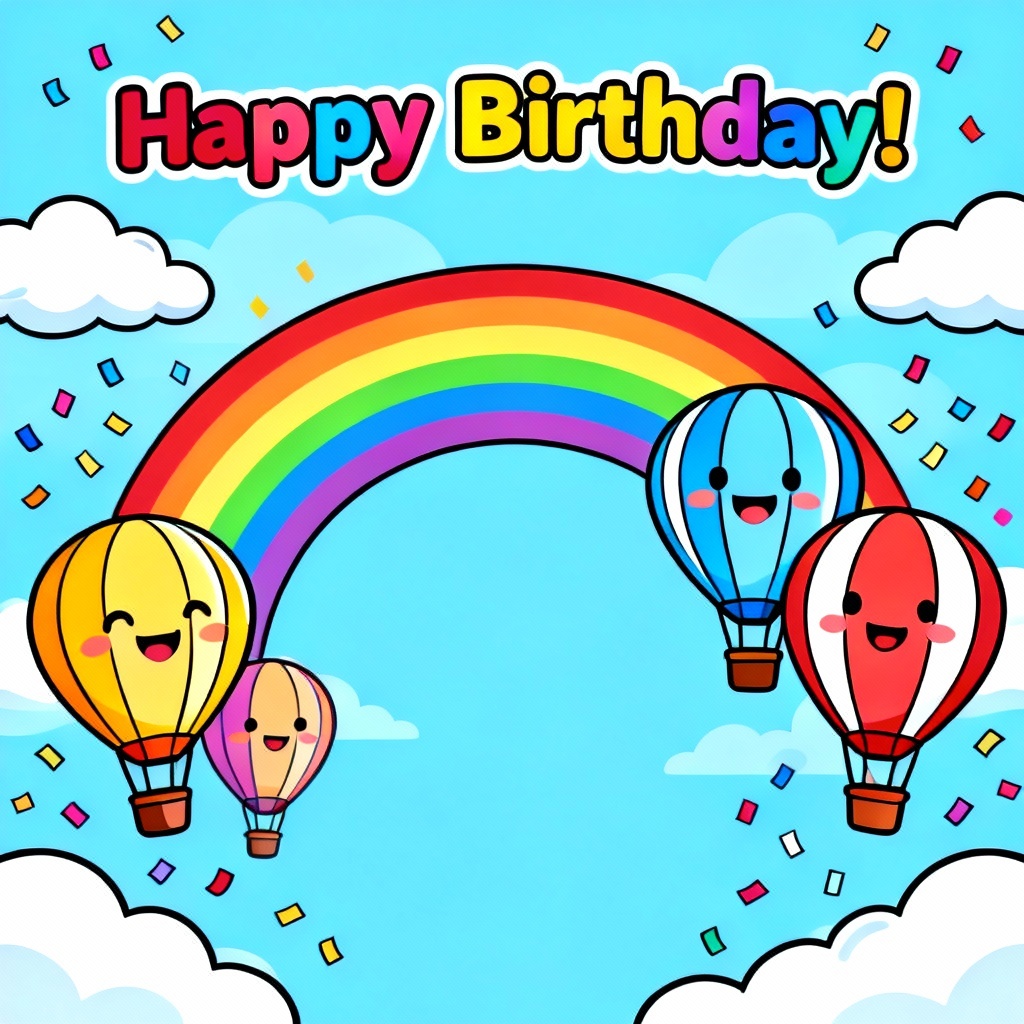 Cute cartoon hot air balloon background for kids birthday