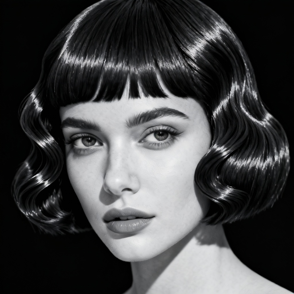 AI defined S-shaped waves on a glossy short bob