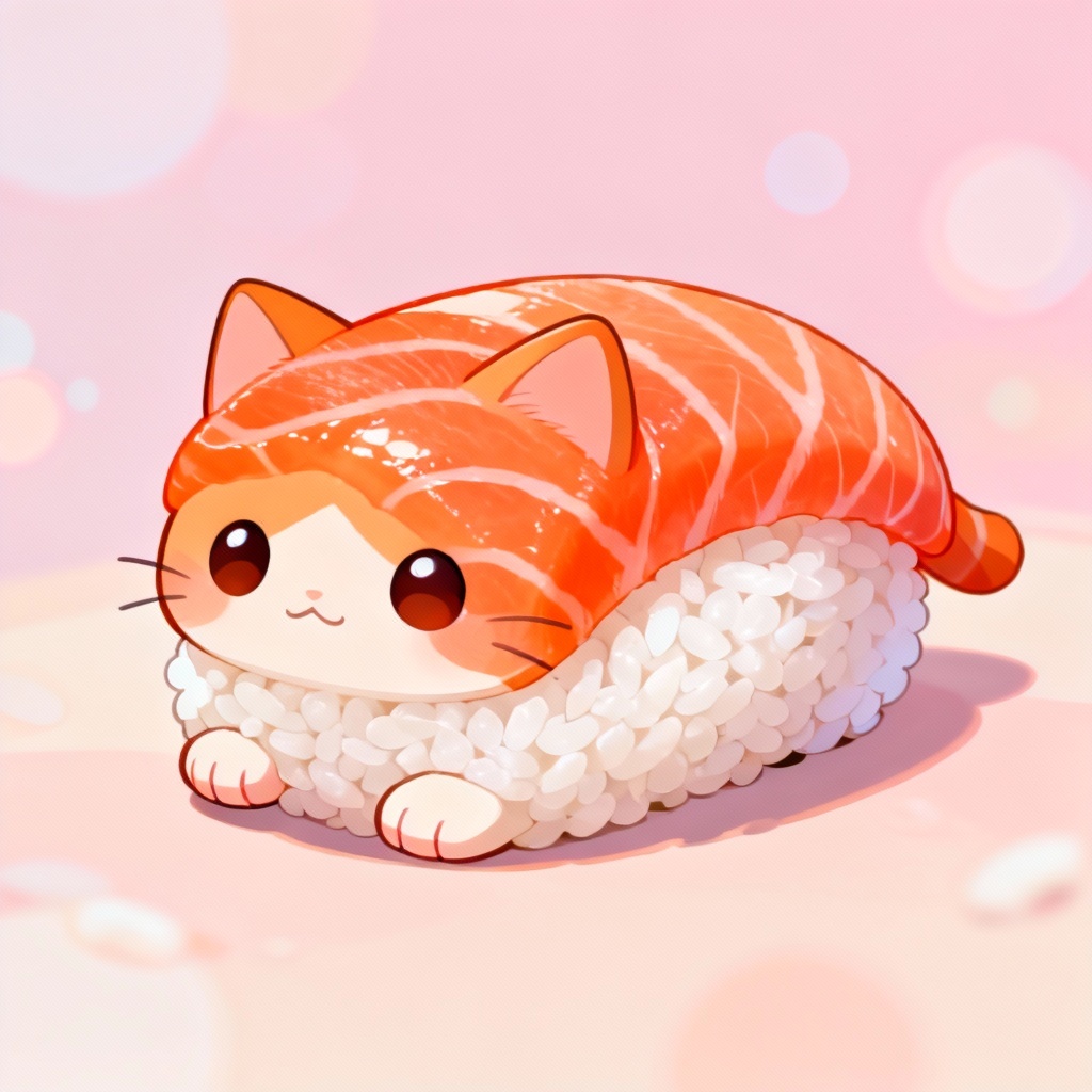 Chibi salmon nigiri sushi cat smiling