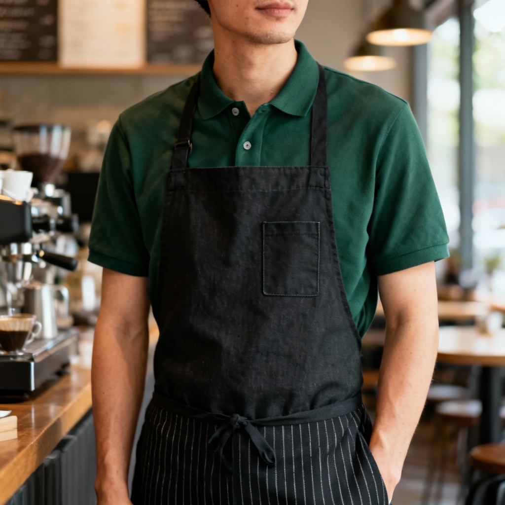 AI barista uniform with apron and branded polo