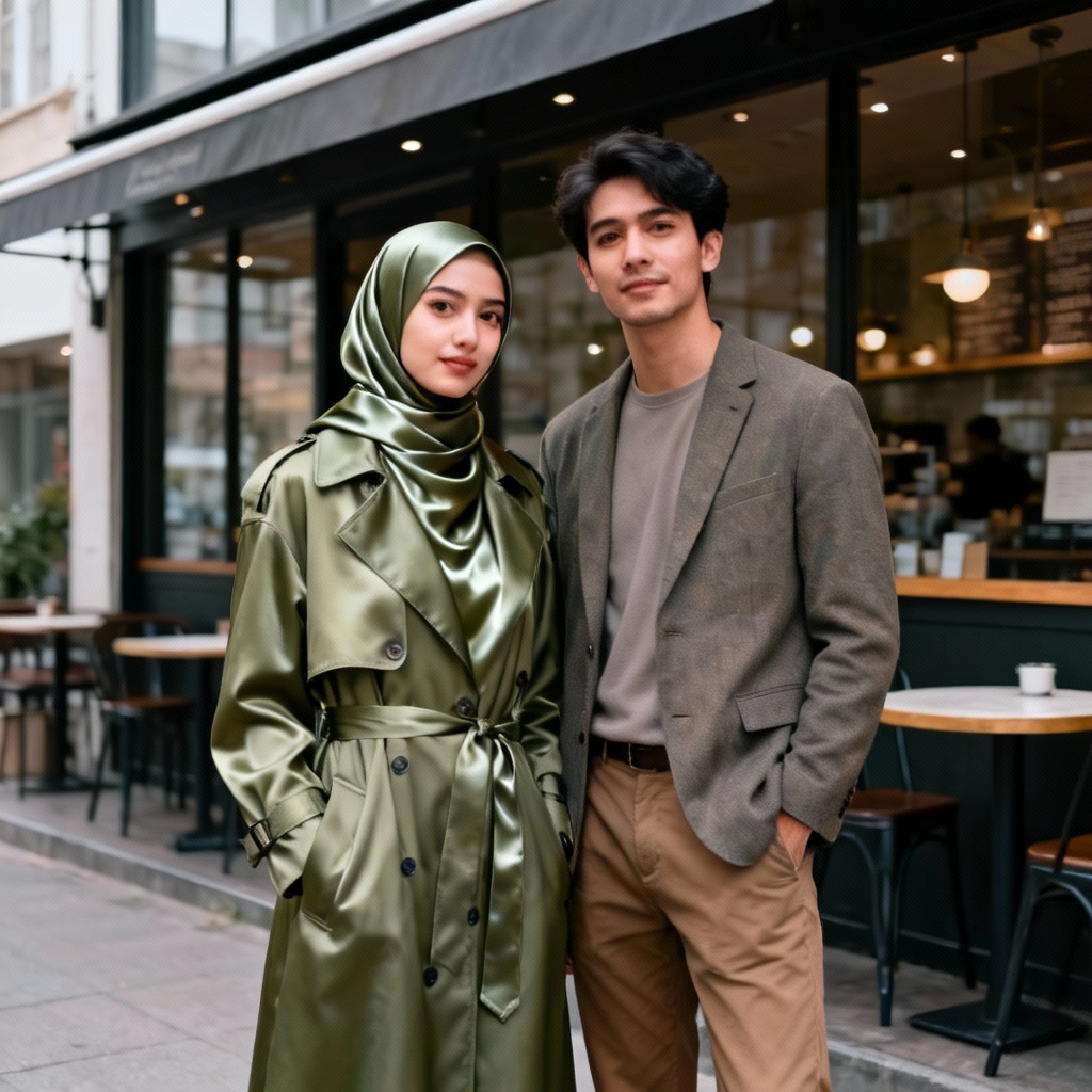 AI modern modest fashion couple in hijab