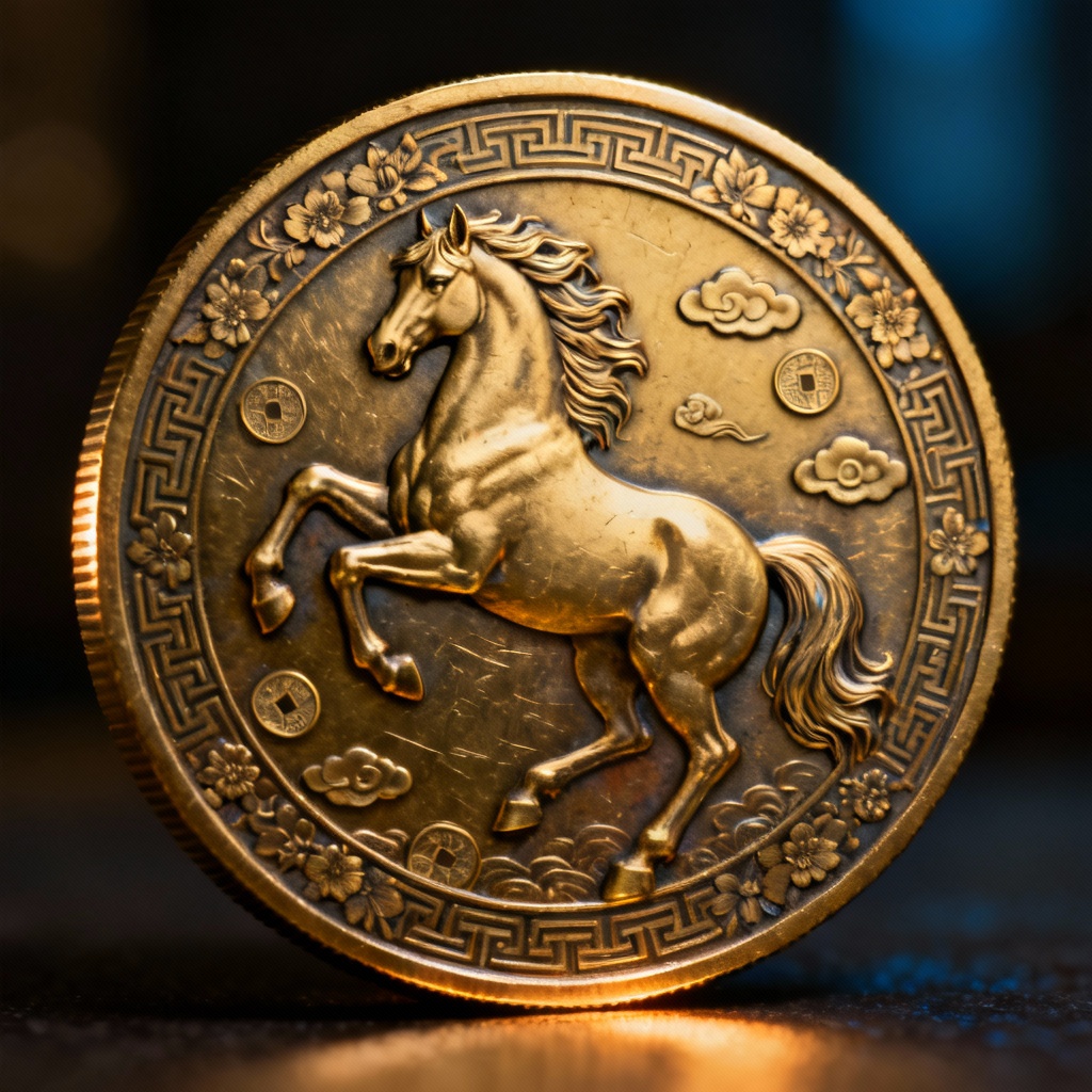 AI embossed gold Year of the Horse coin design