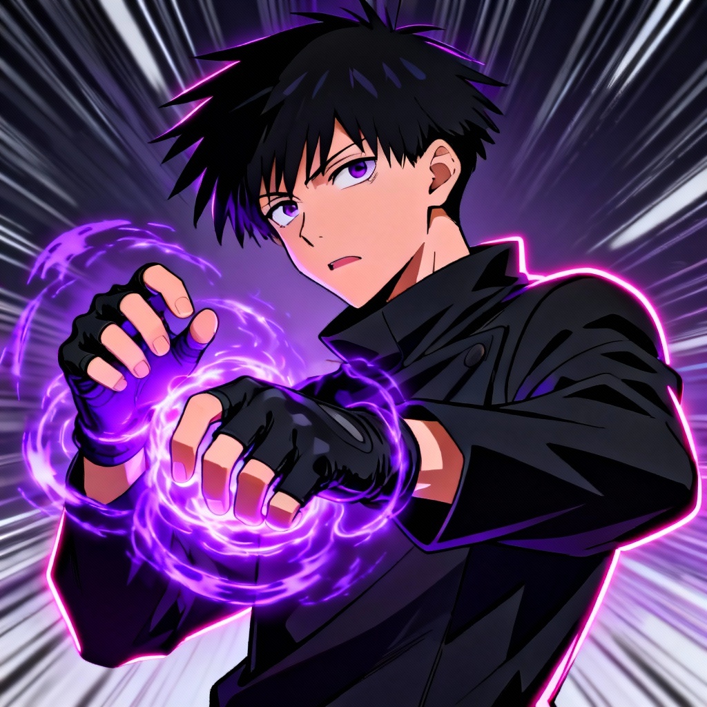 AI Jujutsu Kaisen OC portrait with purple cursed energy aura