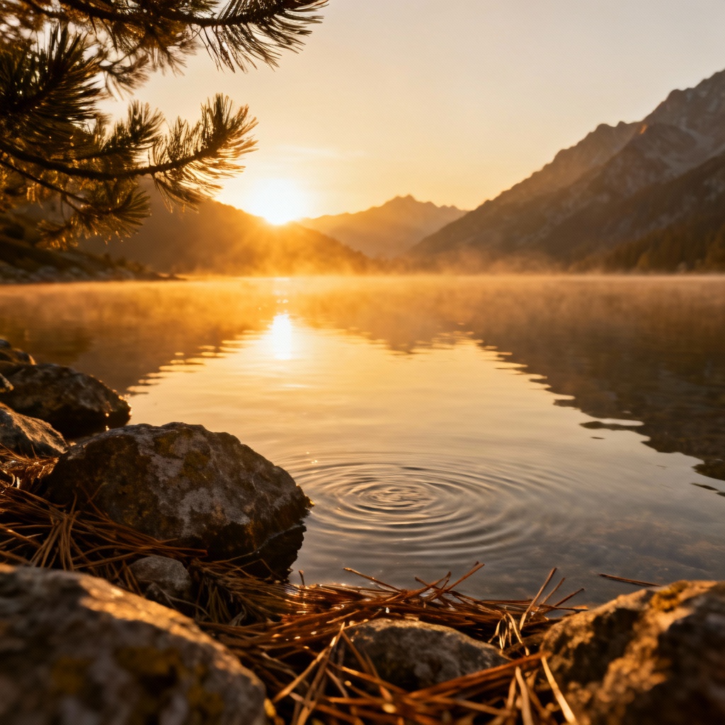 Crisp HDR landscape at sunrise with detailed foreground