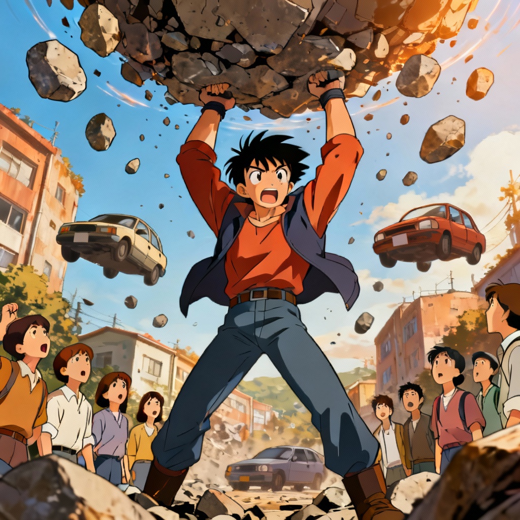 AI MHA gravity quirk lifting debris in city scene